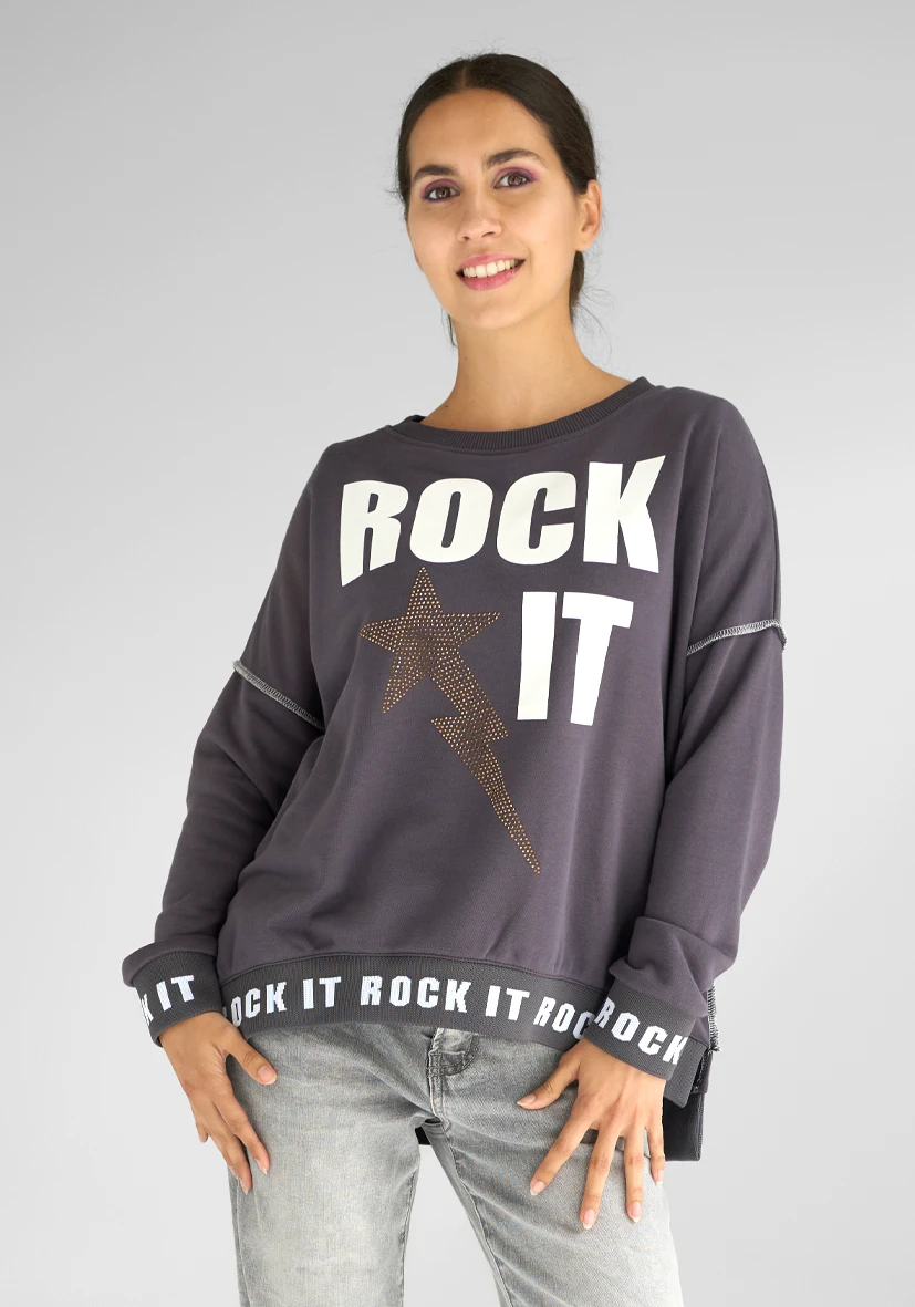 SUDADERA Cuello redondo Rock It Strass – antracita