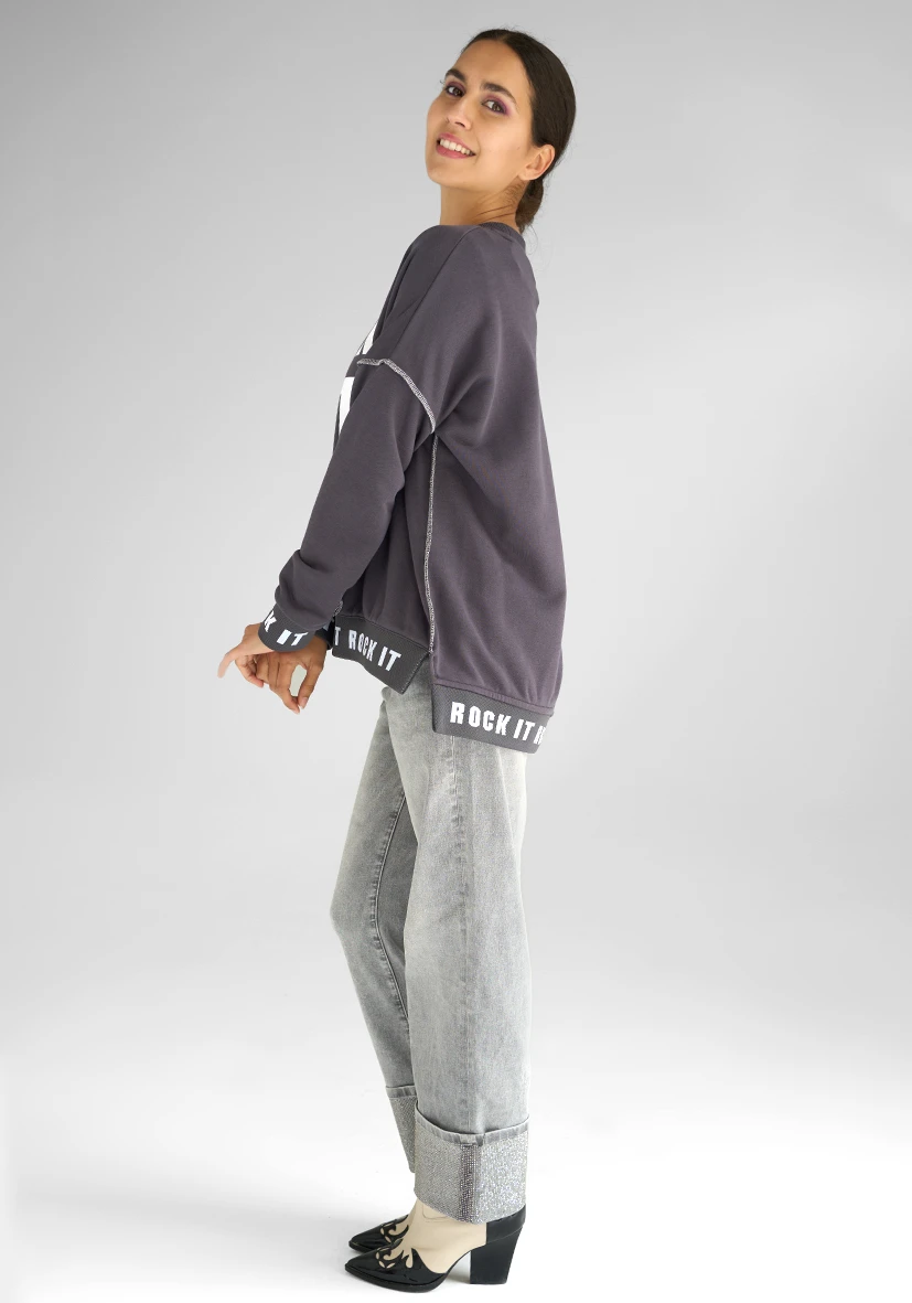 SUDADERA Cuello redondo Rock It Strass – antracita