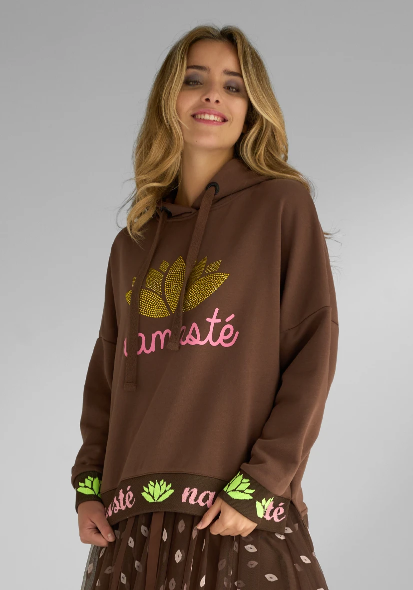 Sudadera Sudadera con capucha Namasté Strass – chocolate