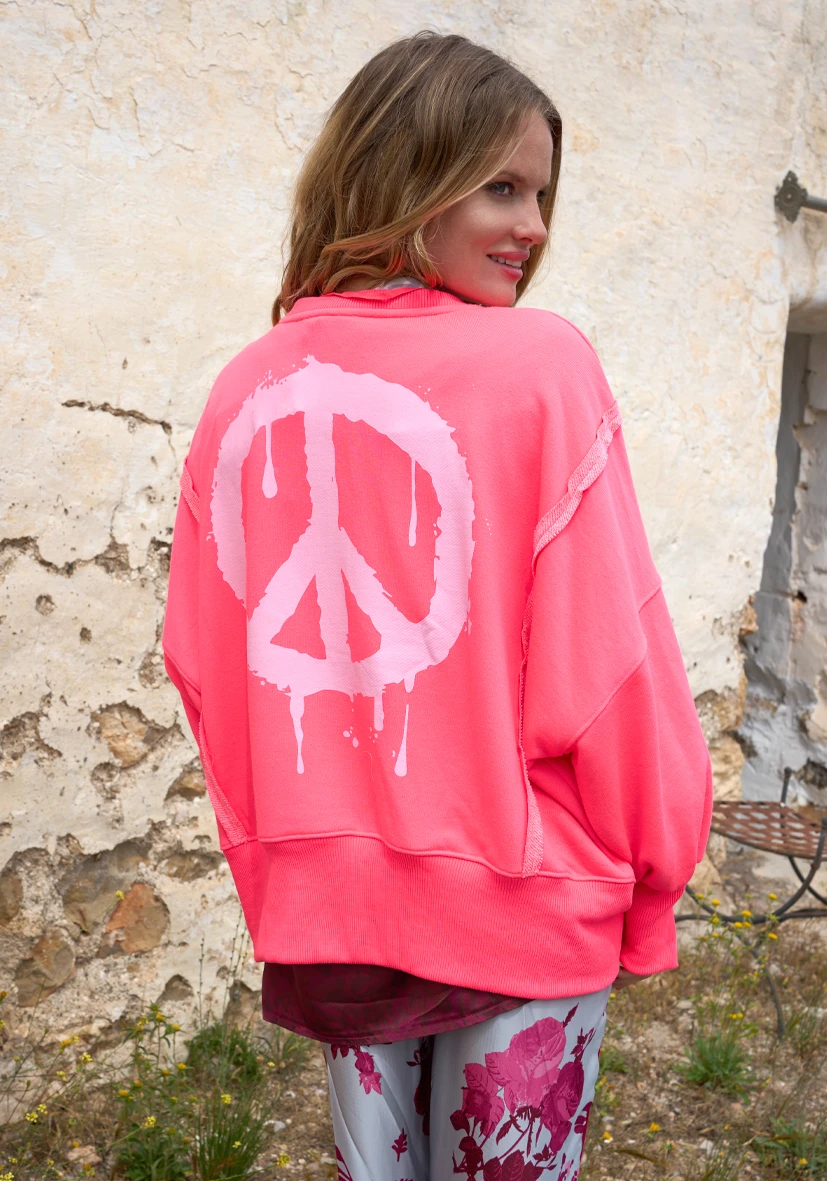 Cuello redondo ancho Peace and Love – rosa neón