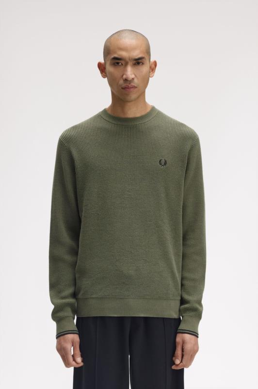 Jersey FRED PERRY de punto gofrado VERDE LAUREL