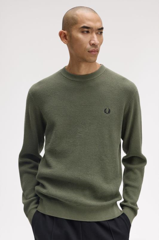 Jersey FRED PERRY de punto gofrado VERDE LAUREL