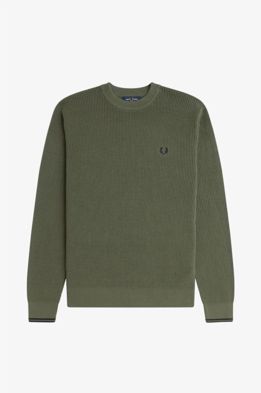 Jersey FRED PERRY de punto gofrado VERDE LAUREL
