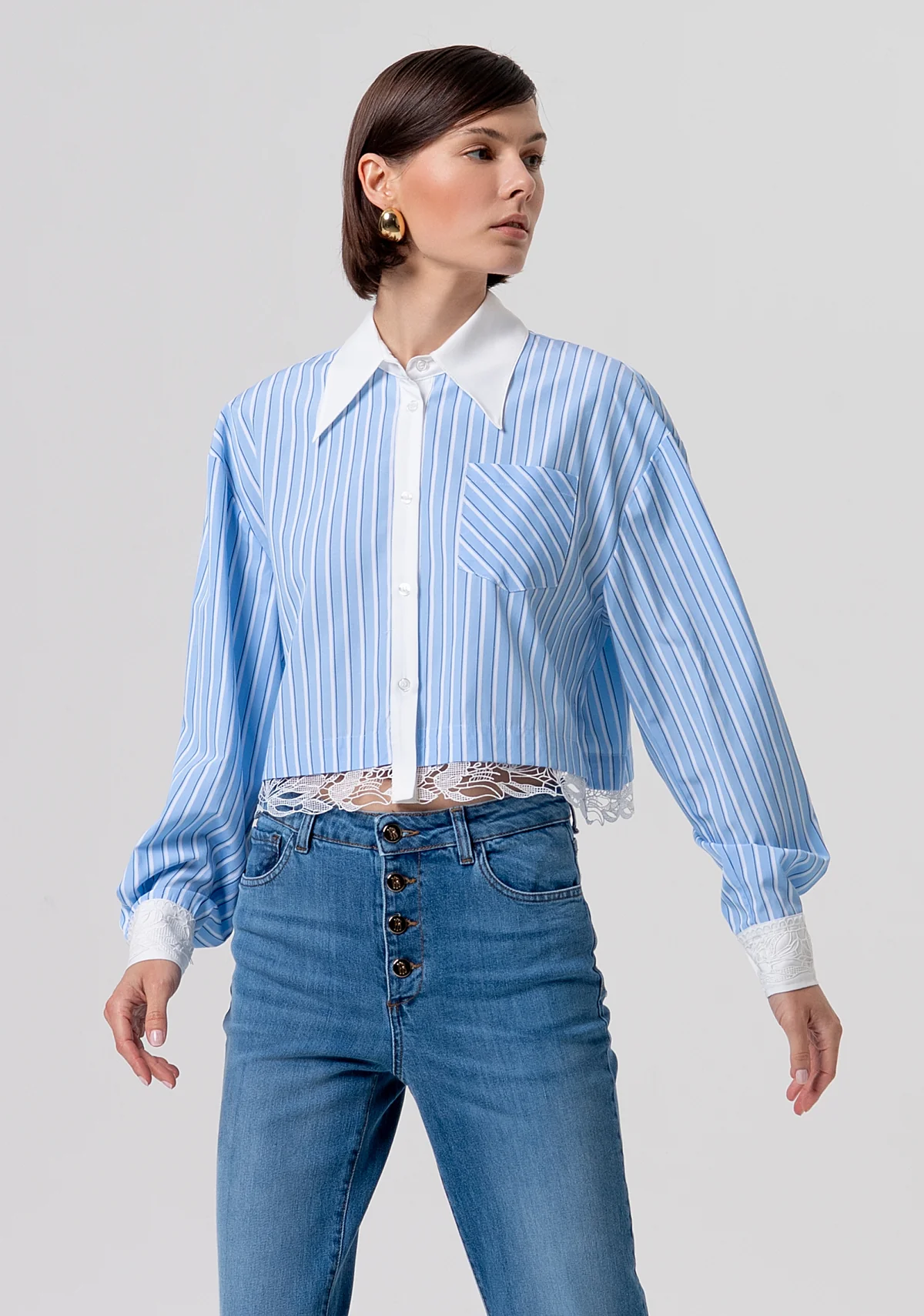Camisa Fracomina STRIPED WHITELIGHTBLUE