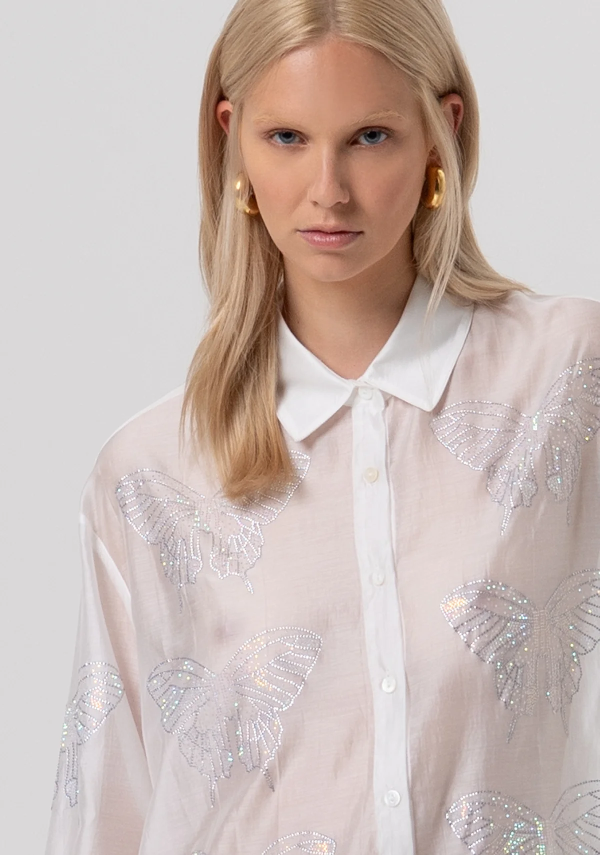 Camisa Fracomina EMBELLISHED OVERSIZE CREAM