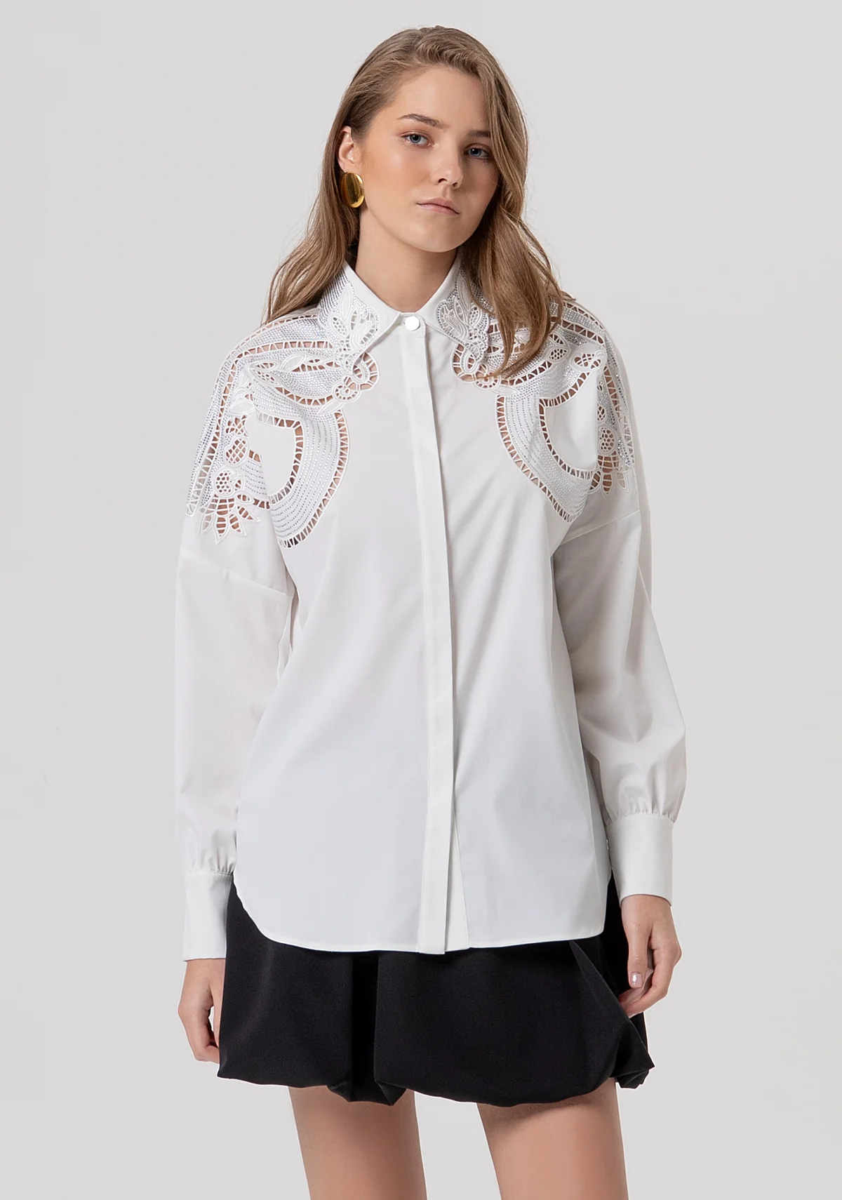 Camisa Fracomina EMBROIDED SHIRT CREAM