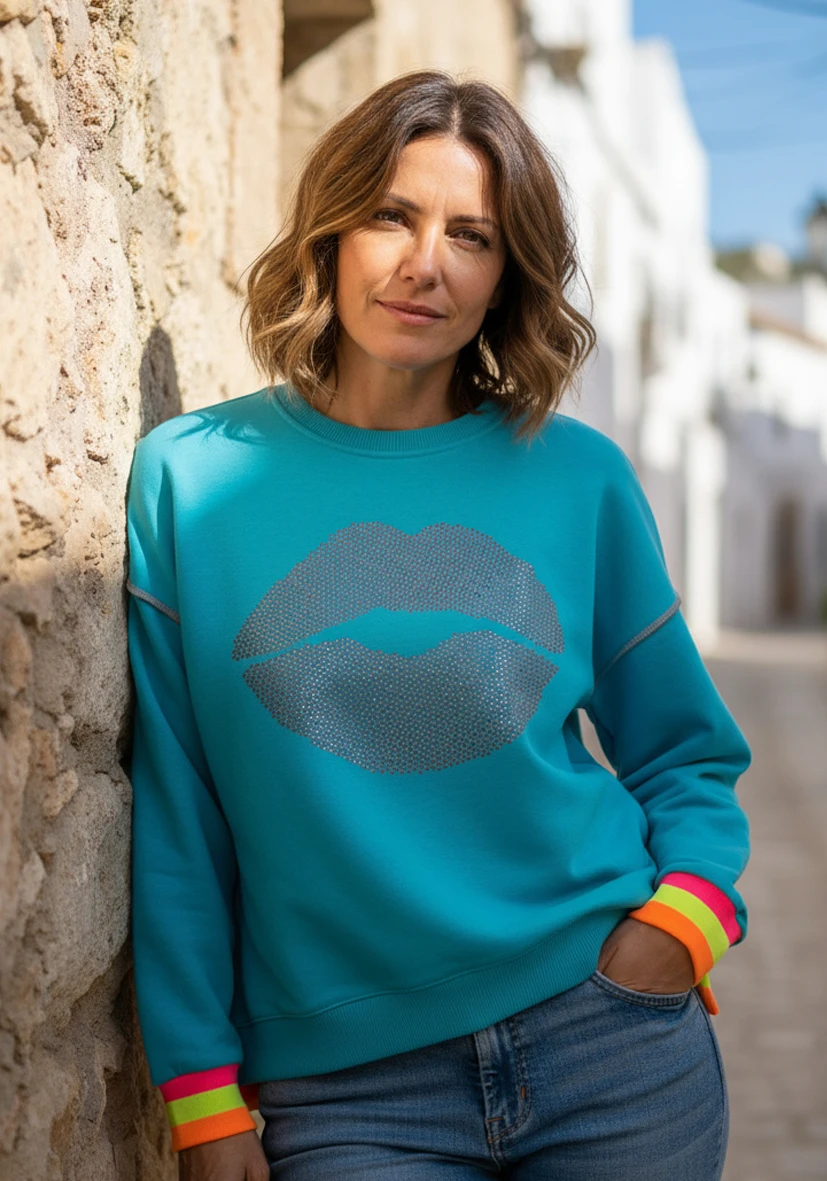 Sudadera Cuello redondo ancho Roundneck Kiss Amore – turquoise