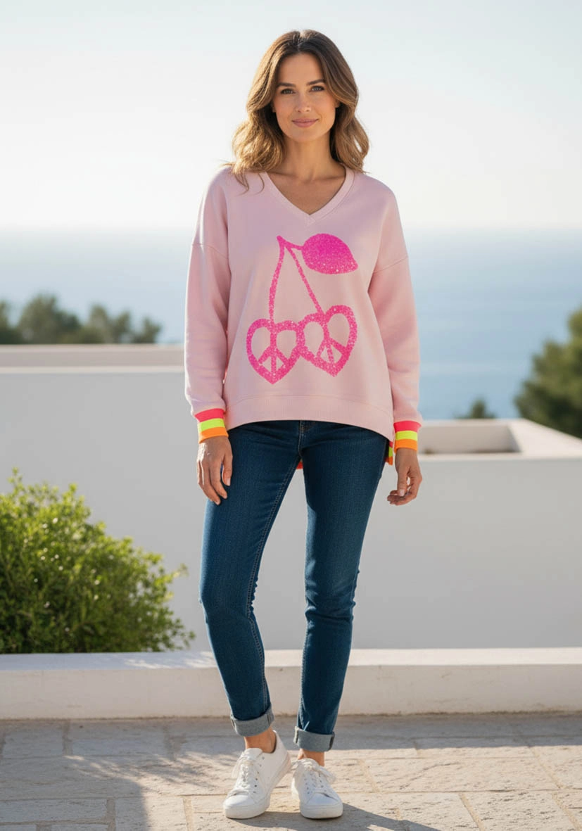 Sudadera escote en V Neck Cherry Peace – rose