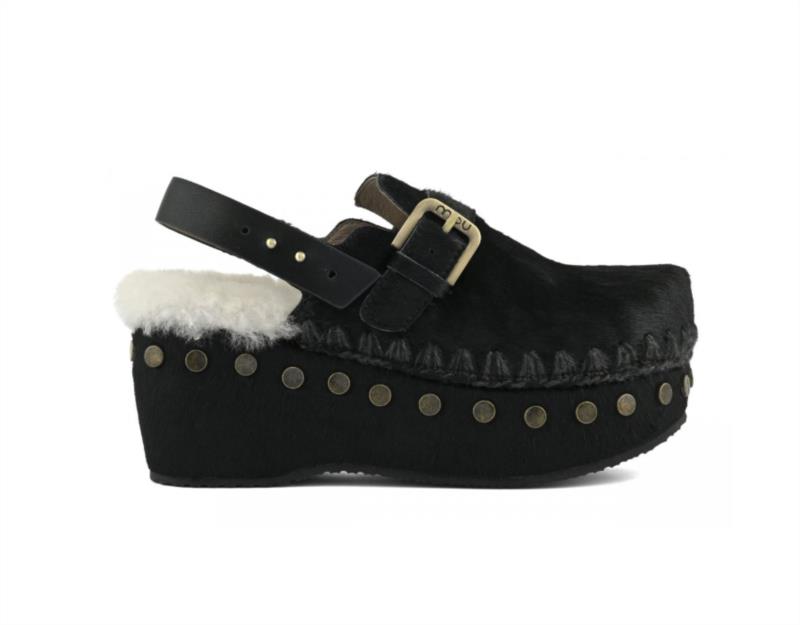 ZUECO MOU PONY SKIN CLOG WITH BACK STRAP BLACK
