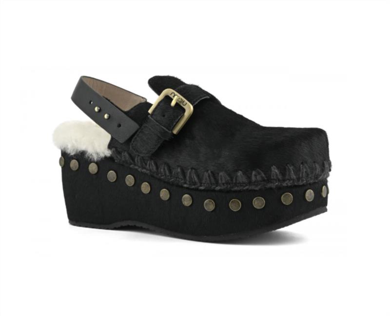 ZUECO MOU PONY SKIN CLOG WITH BACK STRAP BLACK