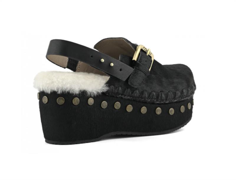 ZUECO MOU PONY SKIN CLOG WITH BACK STRAP BLACK