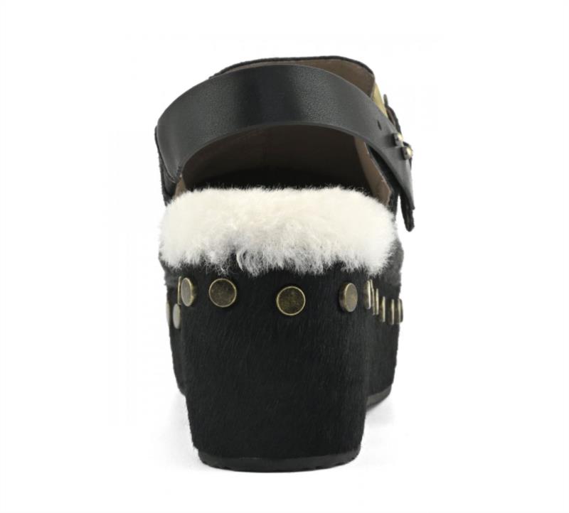 ZUECO MOU PONY SKIN CLOG WITH BACK STRAP BLACK