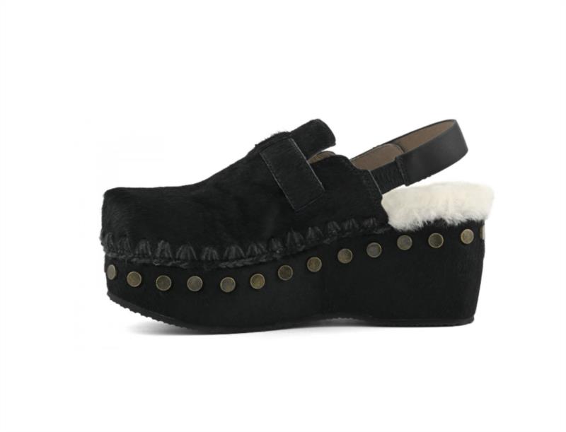 ZUECO MOU PONY SKIN CLOG WITH BACK STRAP BLACK