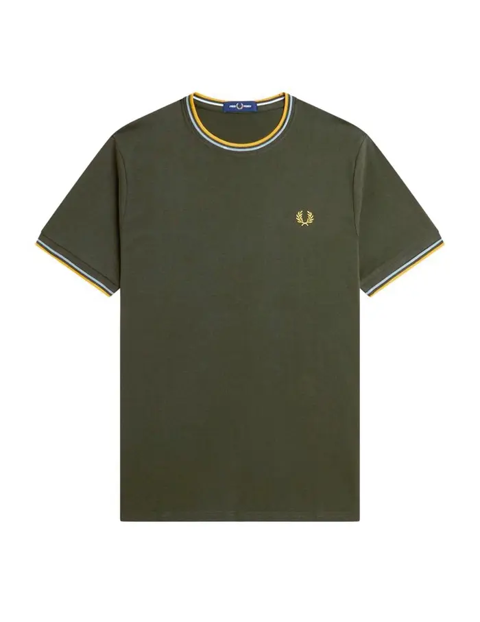 Camiseta con el ribete con dos franjas VERDE OSCURO