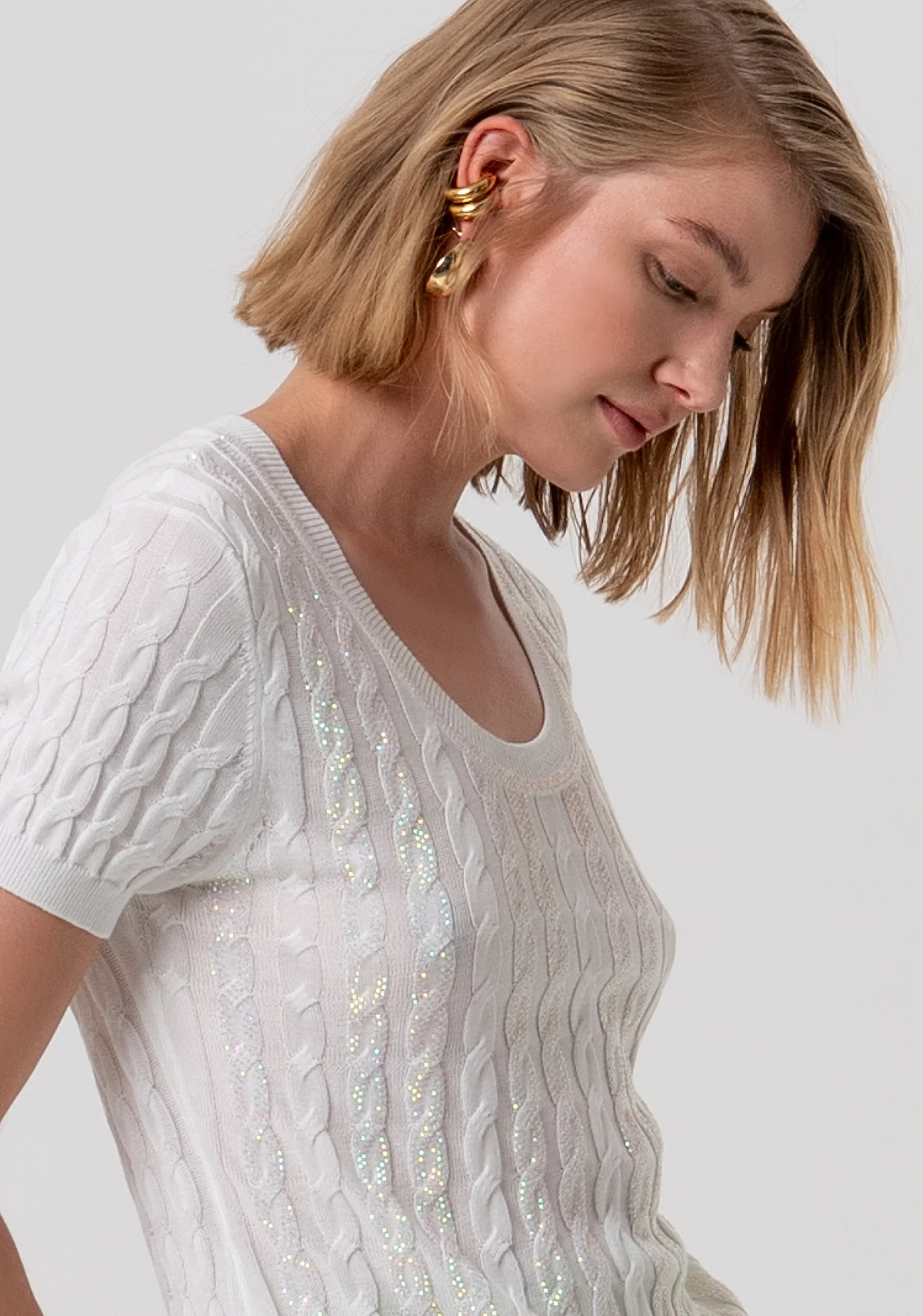 SHORT SLEEVES SWEATER CREAM