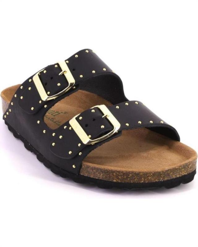 SANDALIA BIO MUJER PIEL NEGRO TACHAS
