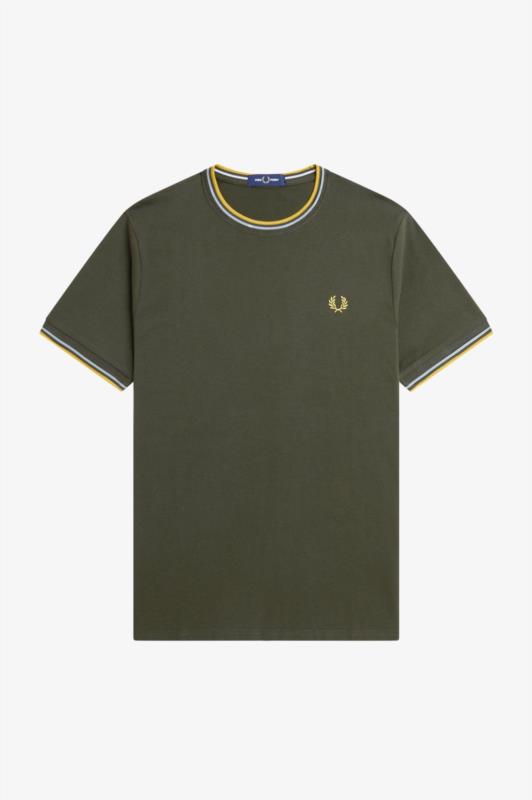Camiseta con el ribete con dos franjas VERDE
