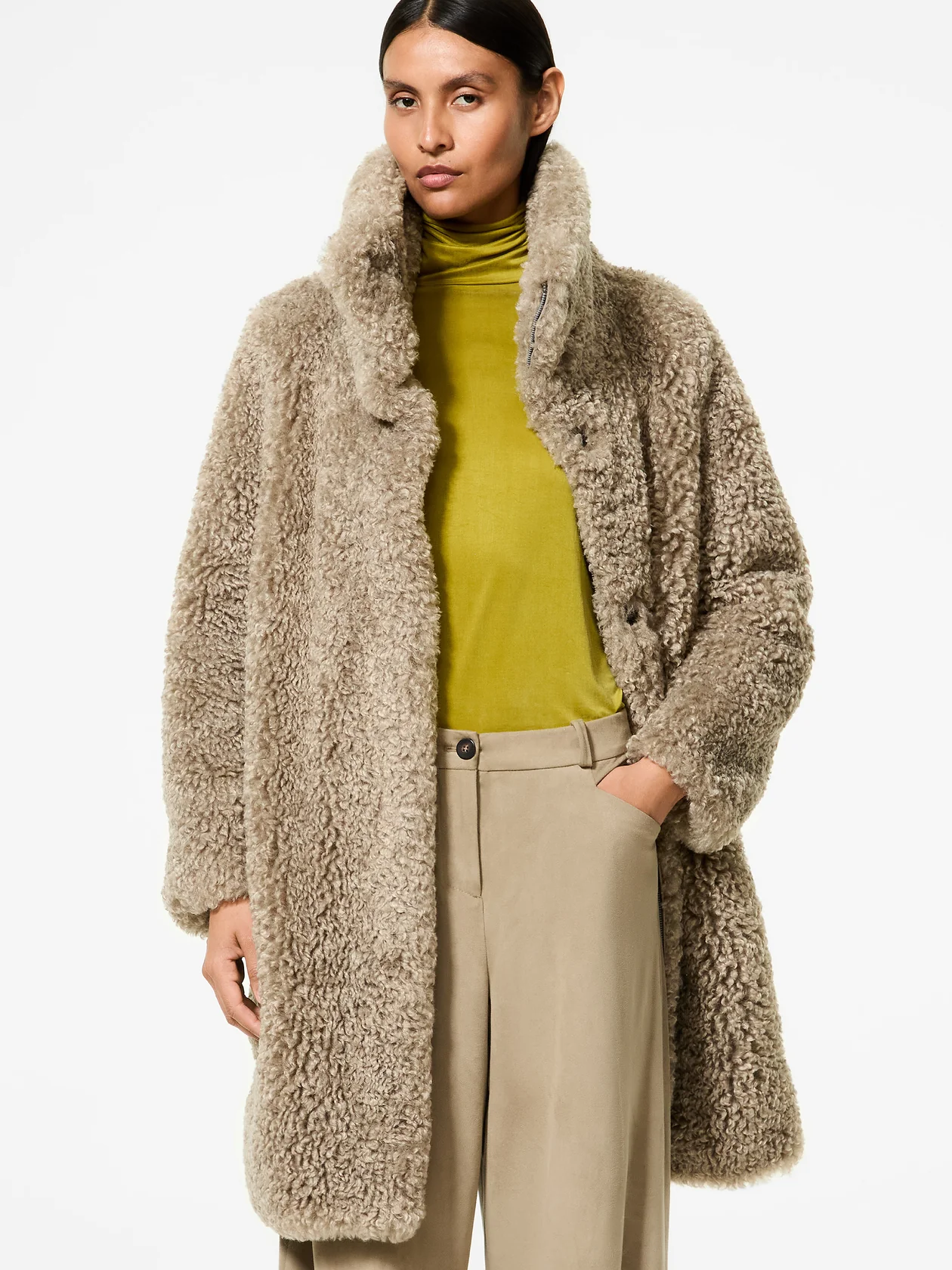 ABRIGO PELUCHE Lamb Hybrid Coat Wom Jkt TABACCO