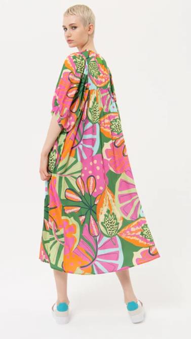 A-shape dress FRACOMINA with tropical pattern