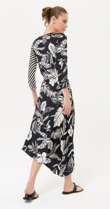 Long dress regular fit FRACOMINA with flowery and striped pattern